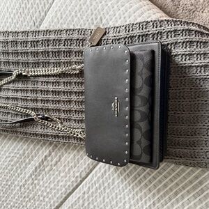 Coach Black and Charcoal Signature Crossbody Wallet